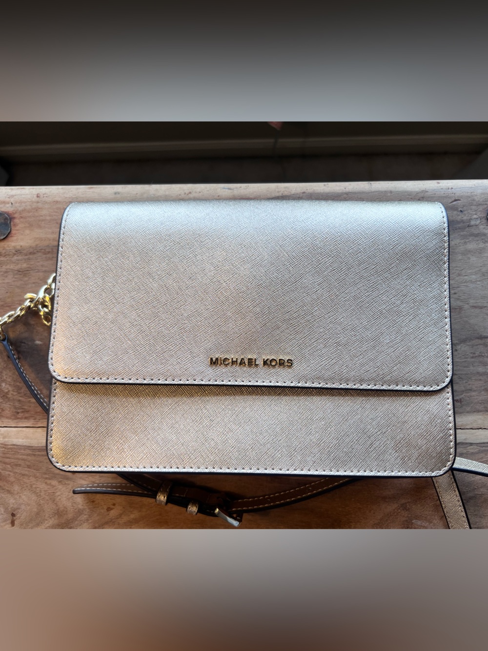 Michael Kors Metallic Gold Leather Double-Compartment Crossbody - Picture 14 of 16